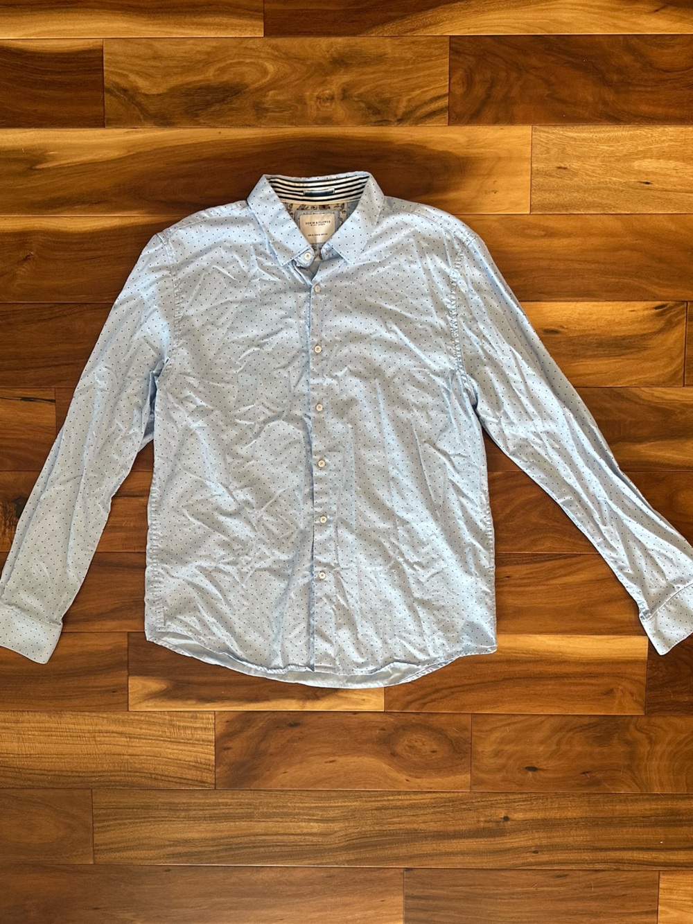 Denim & Flower Blue Polka Dot Men’s Button-Up Shirt size XL